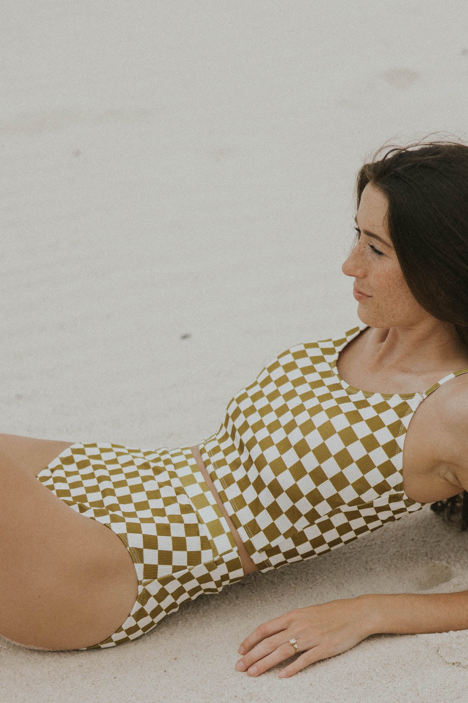Myrtle High Waisted Bottoms | Neutral Checkered Ribbed Swim Bottoms 3 Myrtle High Waisted Bottoms | Neutral Checkered Ribbed Swim Bottoms