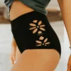 Ebony High Waisted Bottoms | Bikini Bottoms with Floral Side Cutouts