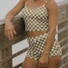 Myrtle High Waisted Shorts | Checkered Ribbed Women's Boy Swim Shorts