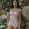June Bodysuit | Floral Square Neck Swim Bodysuit with Shorts