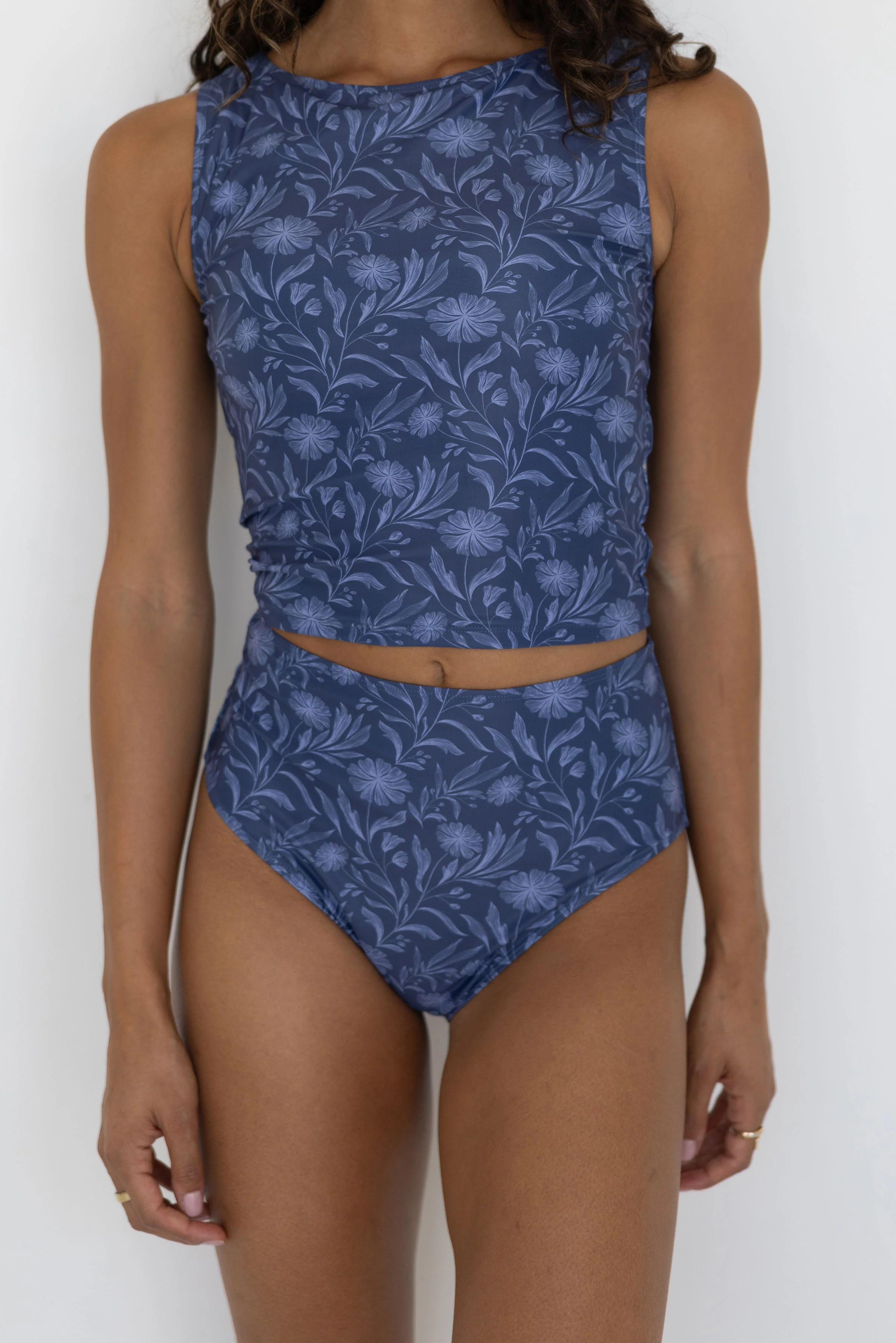 Cobalt High Waisted Bottoms | Blue Floral Modest Swim Bottoms