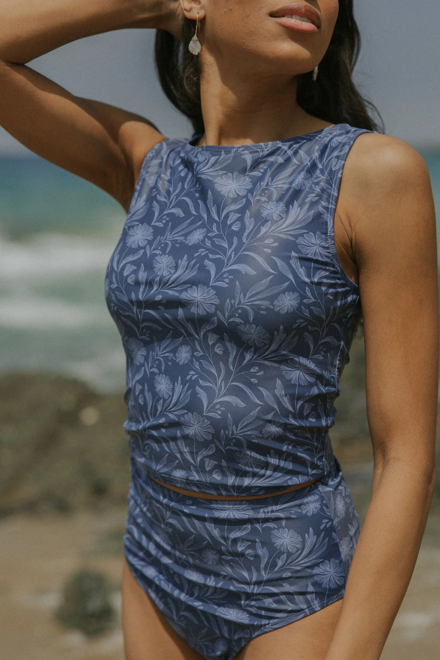 Cobalt Top | Blue High Neck Floral Full Coverage Tankini Top 4 Cobalt Top | Blue High Neck Floral Full Coverage Tankini Top