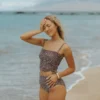 Olivia Tankini Top | Brown Speckled Straight Neck Adjustable Bikini Top
