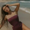 Venus One Piece Swimsuit | Burgundy Floral Textured One Piece Swimsuit