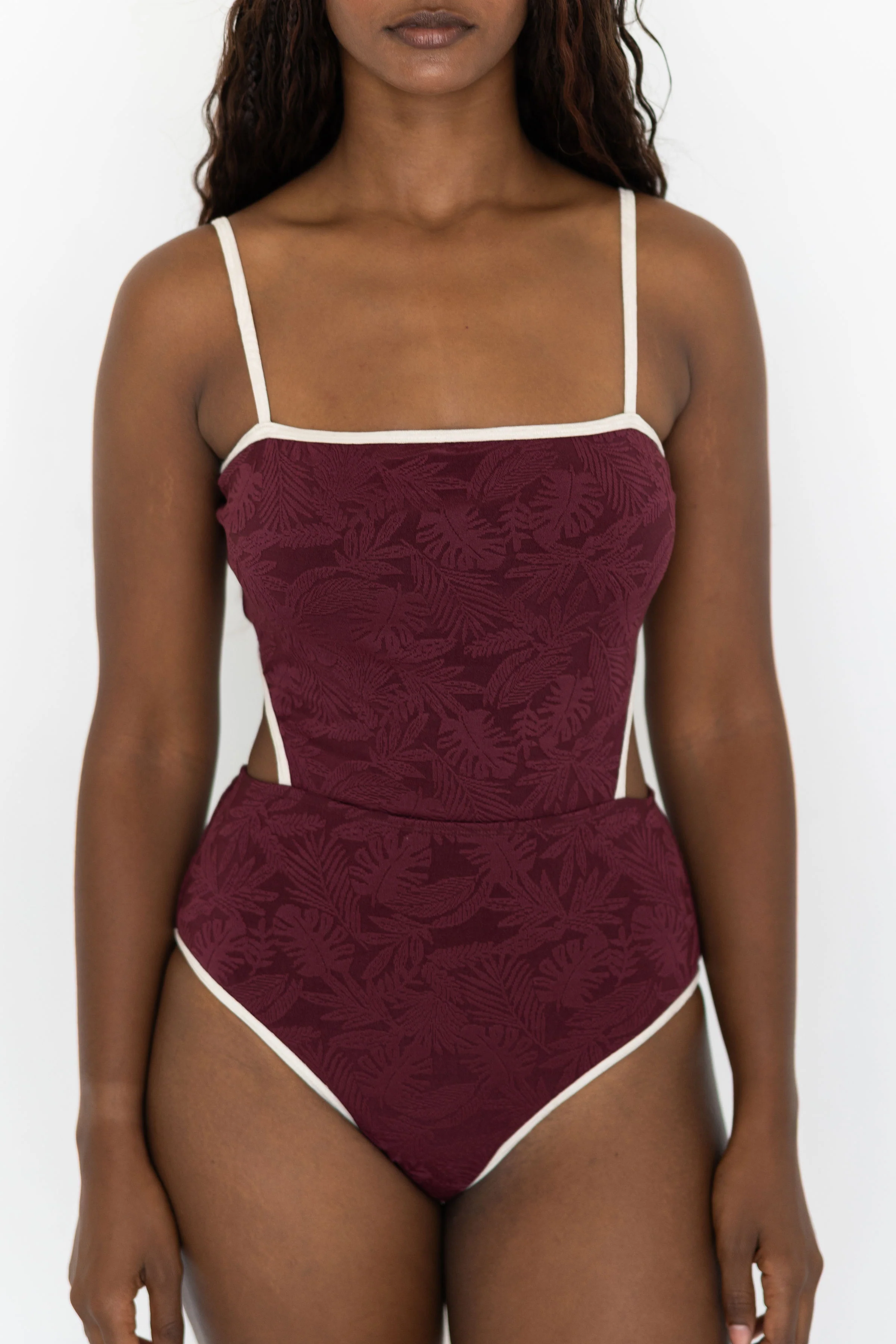 Venus One Piece Swimsuit | Burgundy Floral Textured One Piece Swimsuit 2 Venus One Piece Swimsuit | Burgundy Floral Textured One Piece Swimsuit