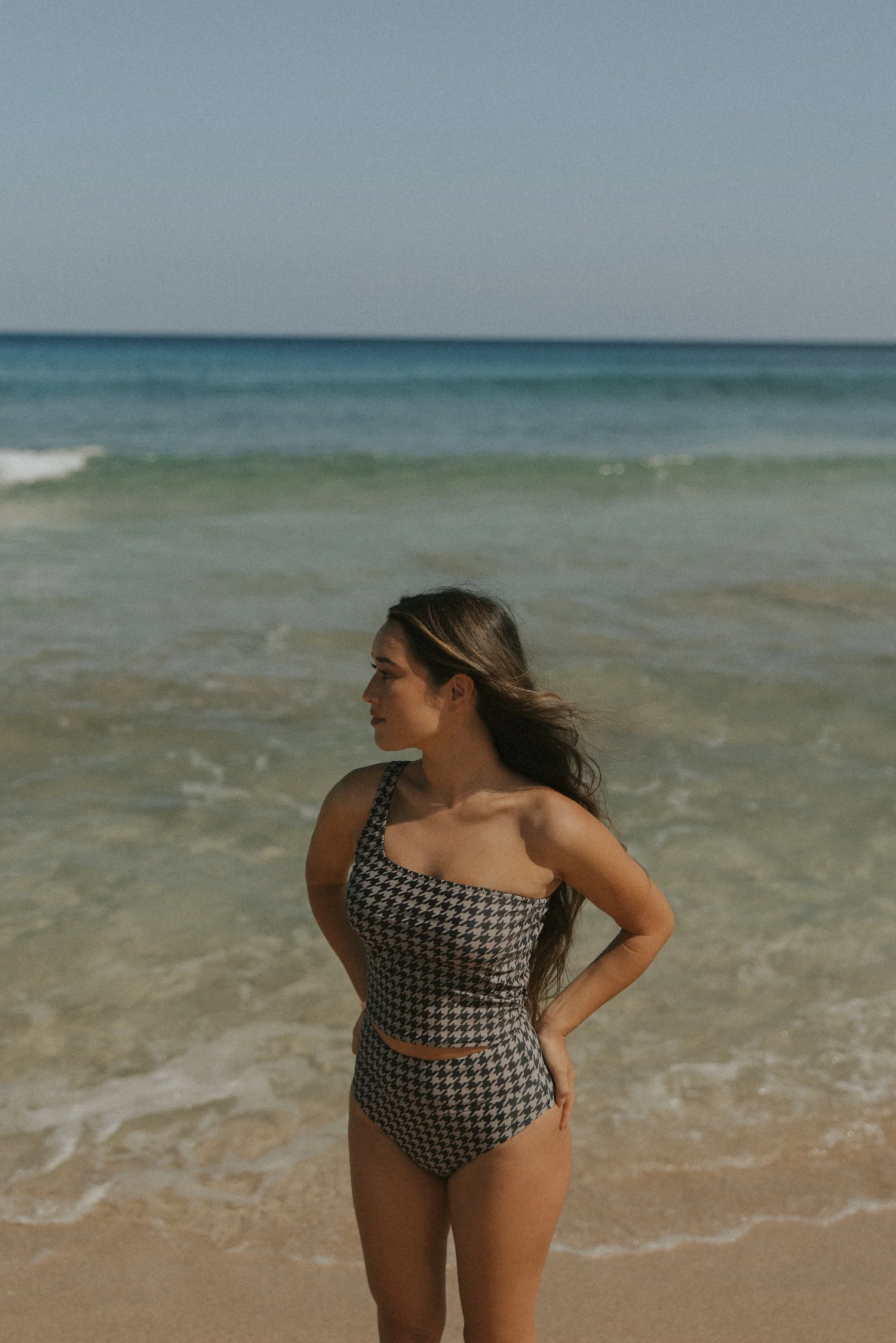 Bristol Tankini Top | One Shoulder Houndstooth Straight Neck Swim Top 6 Bristol Tankini Top | One Shoulder Houndstooth Straight Neck Swim Top