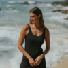 Eclipse Swim Dress | Black Floral Scoop Neck Swim Dress