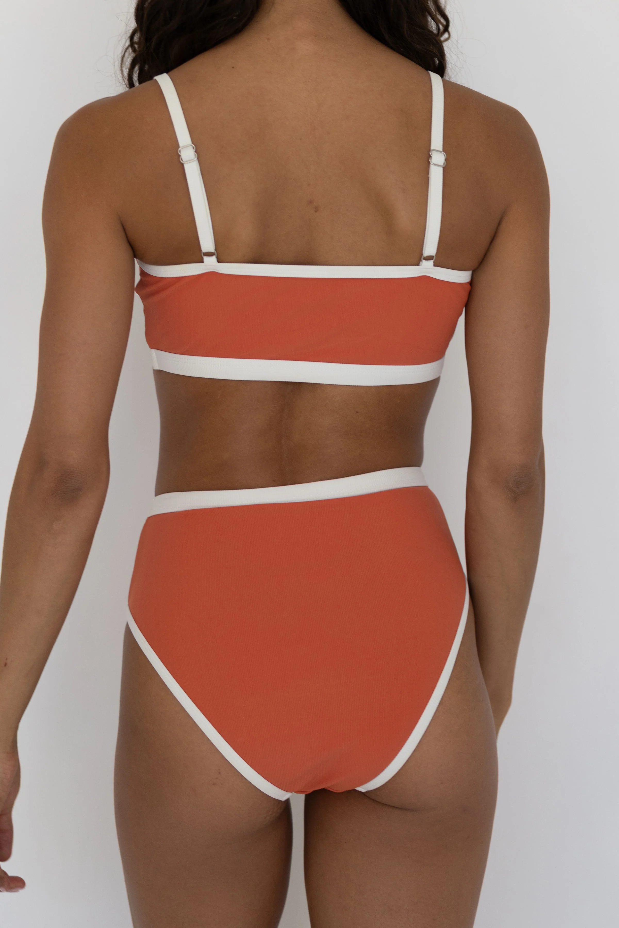 Coral High Waisted Bottoms | Ribbed Swim Bottoms with White Trim 10 Coral High Waisted Bottoms | Ribbed Swim Bottoms with White Trim