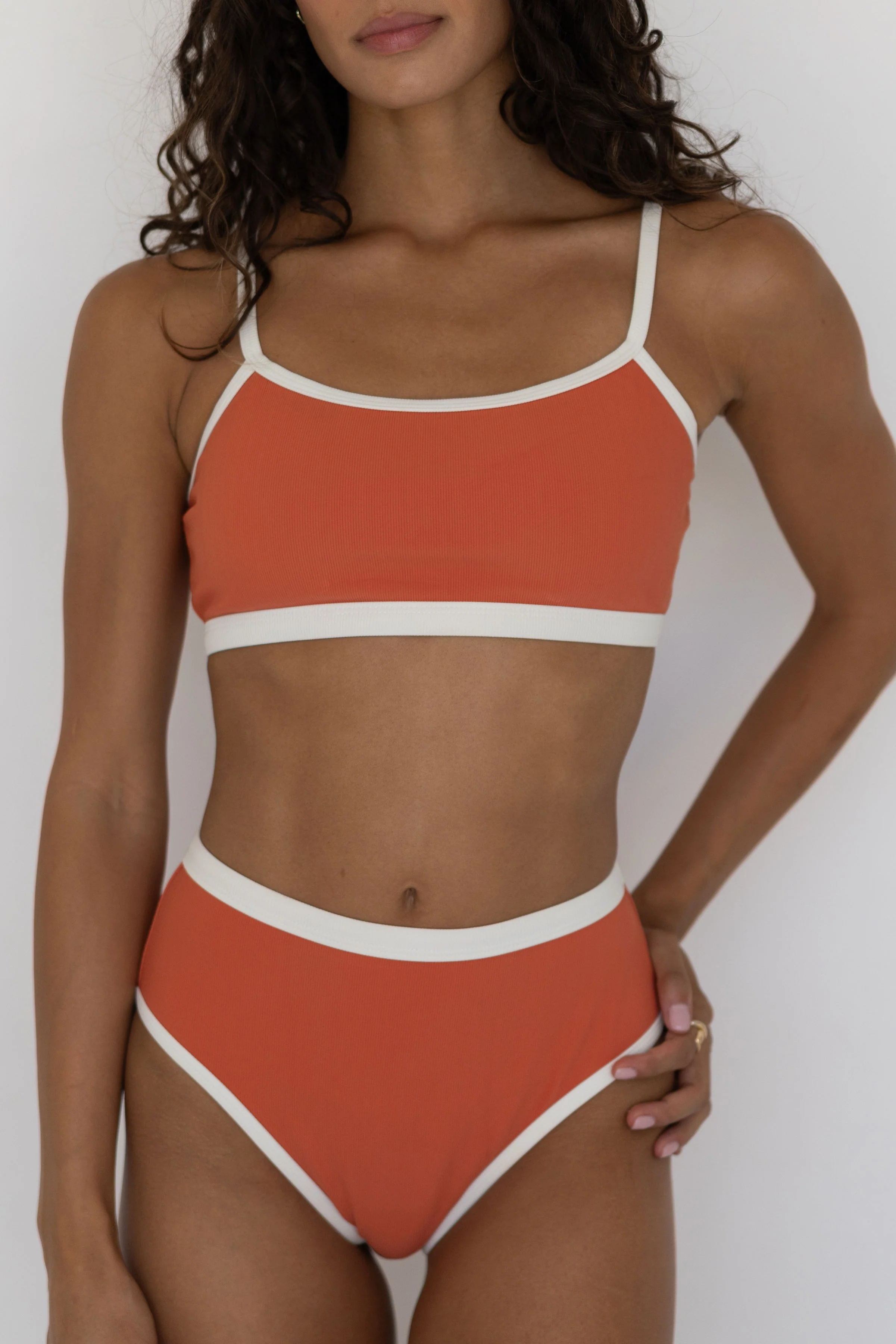 Coral Bikini Top | Ribbed Athletic Longline Bikini Top