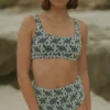 Daisy High Waisted Bottoms | Textured Floral Retro Bikini Bottoms