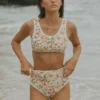 Costa High Waisted Bottoms | Neutral Wildflower Print Bikini Bottoms